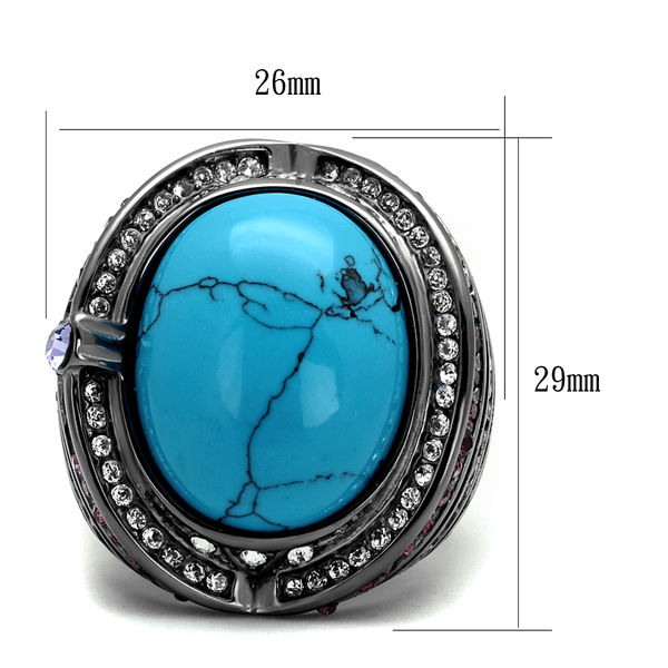 TK2983 - IP Light Black  (IP Gun) Stainless Steel Ring with Synthetic Turquoise in Sea Blue A874-TK2983