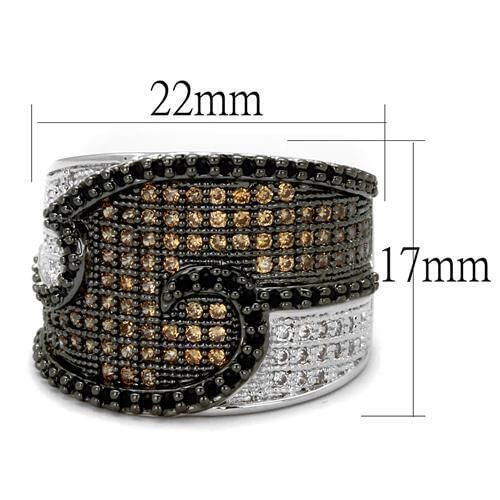 3W1091 - Rhodium + Ruthenium Brass Ring with AAA Grade CZ  in Multi Color A874-3W1091