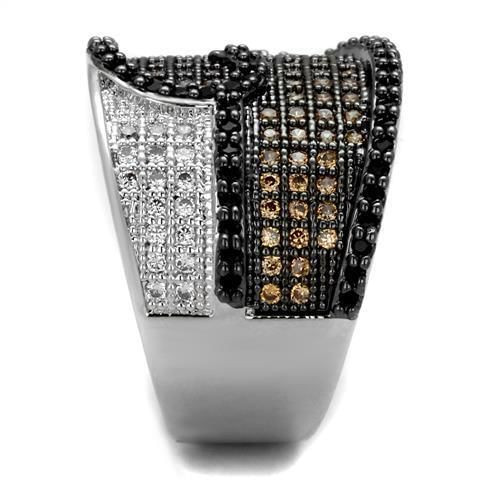 3W1091 - Rhodium + Ruthenium Brass Ring with AAA Grade CZ  in Multi Color A874-3W1091