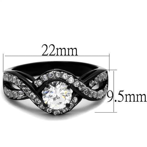TK2282 - Two-Tone IP Black (Ion Plating) Stainless Steel Ring with AAA Grade CZ  in Clear A874-TK2282