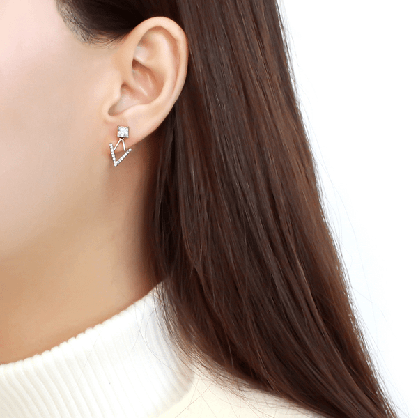 DA292 - High polished (no plating) Stainless Steel Earrings with AAA Grade CZ  in Clear A874-DA292