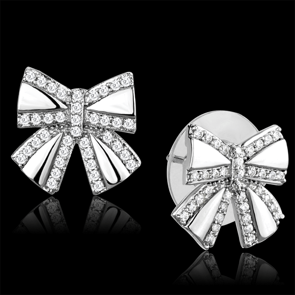 TS287 - Rhodium 925 Sterling Silver Earrings with AAA Grade CZ  in Clear A874-TS287