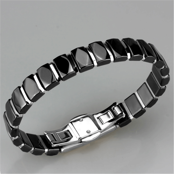 3W990 - High polished (no plating) Stainless Steel Bracelet with Ceramic  in Jet A874-3W990