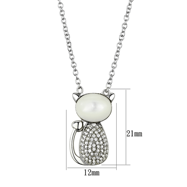 TS410 - Rhodium 925 Sterling Silver Chain Pendant with Synthetic Synthetic Glass in Clear A874-TS410