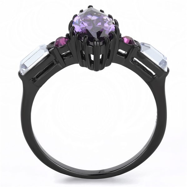 TK3456 - IP Black(Ion Plating) Stainless Steel Ring with AAA Grade CZ  in Amethyst A874-TK3456
