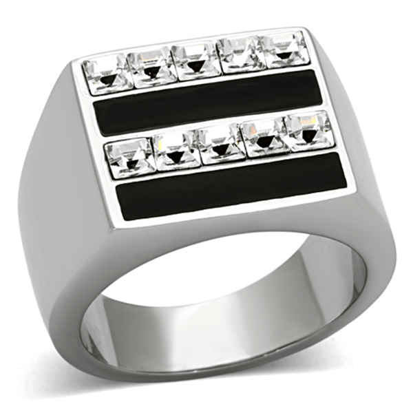 TK1177 - High polished (no plating) Stainless Steel Ring with Top Grade Crystal  in Clear A874-TK1177