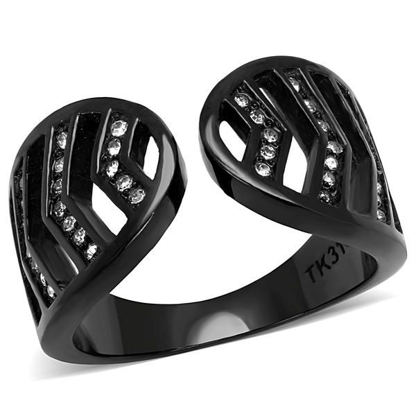 TK3056 - IP Black(Ion Plating) Stainless Steel Ring with Top Grade Crystal  in Clear A874-TK3056