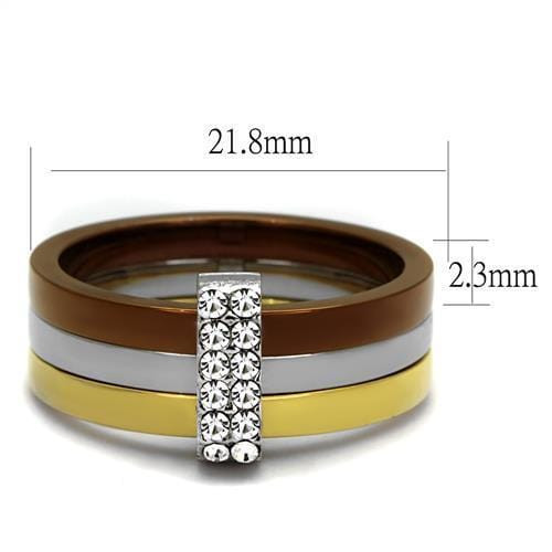 TK2600 - Three Tone (IP Gold & IP Light coffee & High Polished) Stainless Steel Ring with Top Grade A874-TK2600