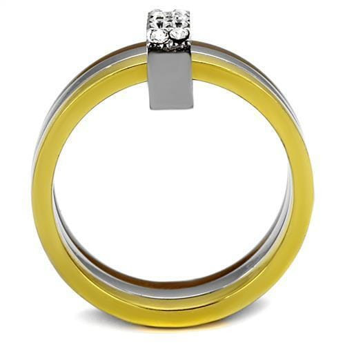TK2600 - Three Tone (IP Gold & IP Light coffee & High Polished) Stainless Steel Ring with Top Grade A874-TK2600