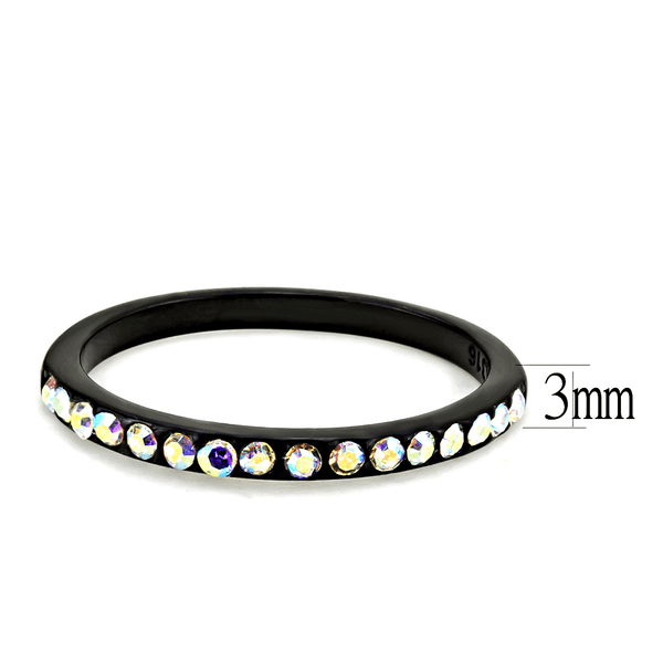 TK3556 - IP Black(Ion Plating) Stainless Steel Ring with Top Grade Crystal  in Aurora Borealis (Rai A874-TK3556