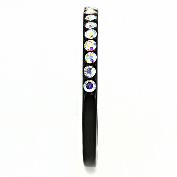 TK3556 - IP Black(Ion Plating) Stainless Steel Ring with Top Grade Crystal  in Aurora Borealis (Rai A874-TK3556