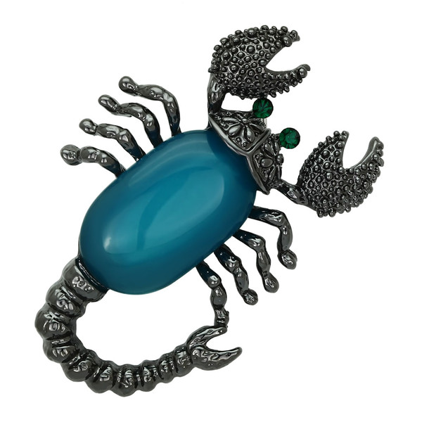 LO2763 - Ruthenium White Metal Brooches with Synthetic Synthetic Stone in Capri Blue A874-LO2763