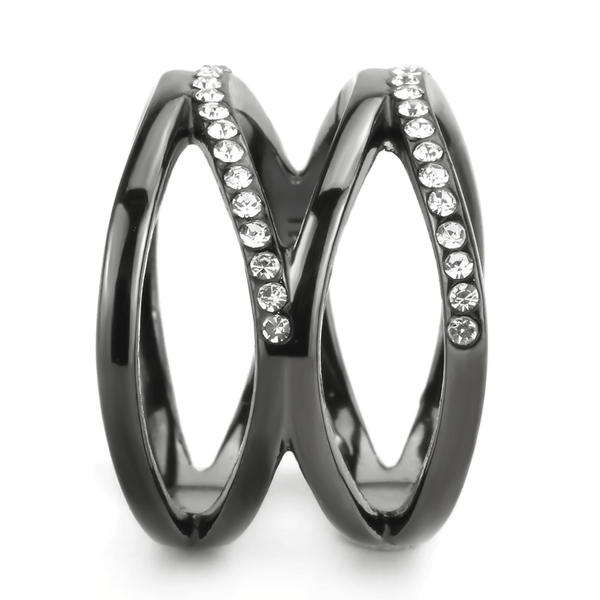 TK3689 - IP Light Black  (IP Gun) Stainless Steel Ring with Top Grade Crystal  in Clear A874-TK3689