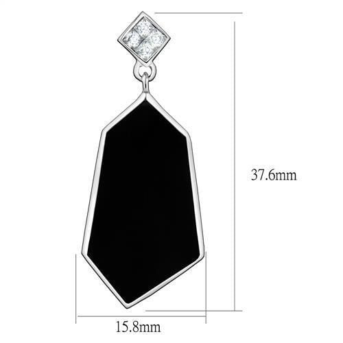 TK2382 - High polished (no plating) Stainless Steel Earrings with AAA Grade CZ  in Clear A874-TK2382