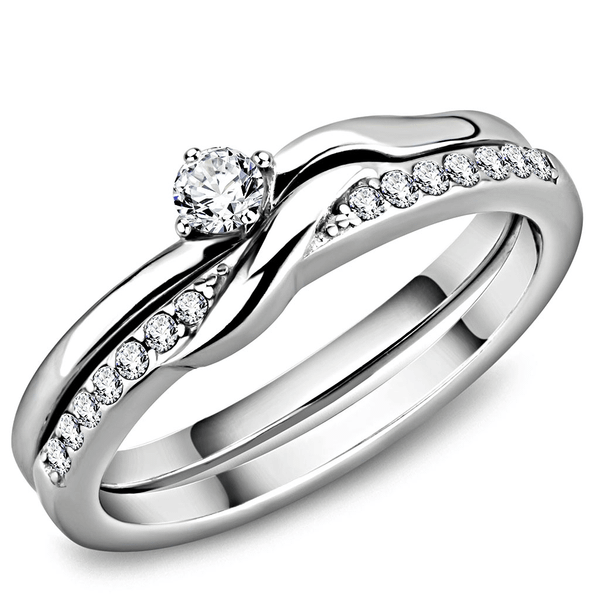 TK3508 - High polished (no plating) Stainless Steel Ring with AAA Grade CZ  in Clear A874-TK3508