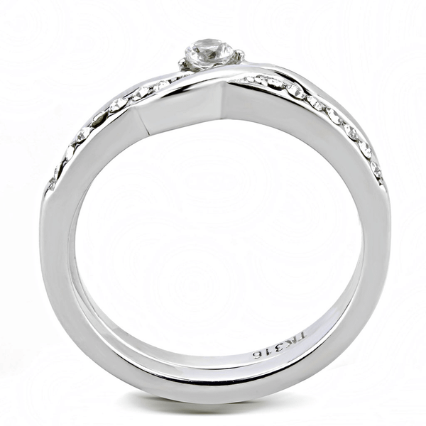 TK3508 - High polished (no plating) Stainless Steel Ring with AAA Grade CZ  in Clear A874-TK3508