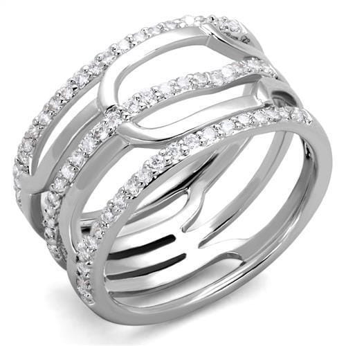 3W1070 - Rhodium Brass Ring with AAA Grade CZ  in Clear A874-3W1070
