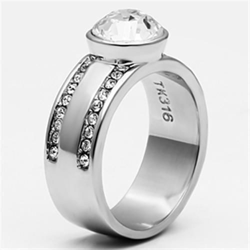 TK646 - High polished (no plating) Stainless Steel Ring with Top Grade Crystal  in Clear A874-TK646