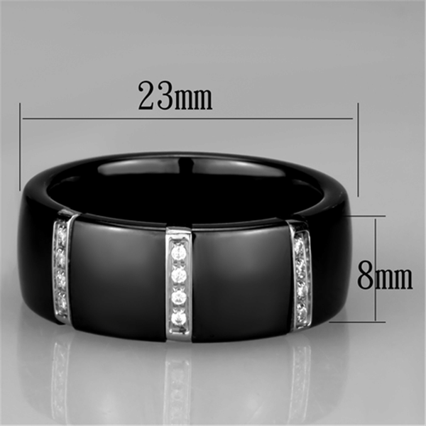 3W956 - High polished (no plating) Stainless Steel Ring with Ceramic  in Jet A874-3W956