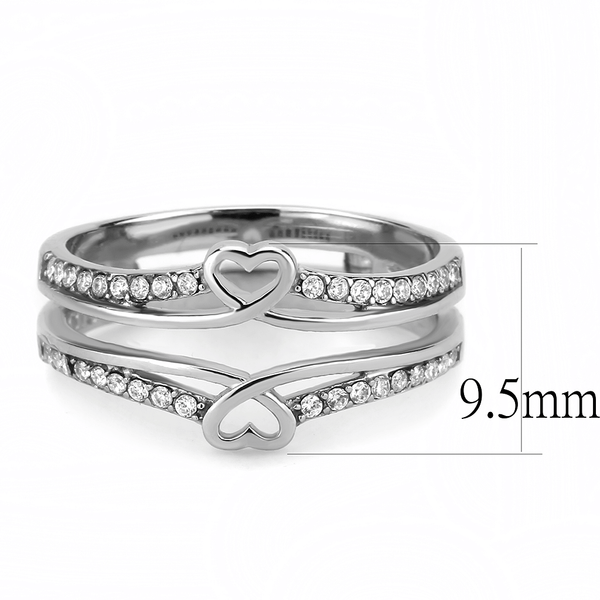 DA242 - High polished (no plating) Stainless Steel Ring with AAA Grade CZ  in Clear A874-DA242