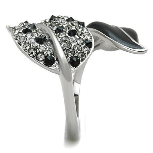 TK1678 - High polished (no plating) Stainless Steel Ring with Top Grade Crystal  in Jet A874-TK1678