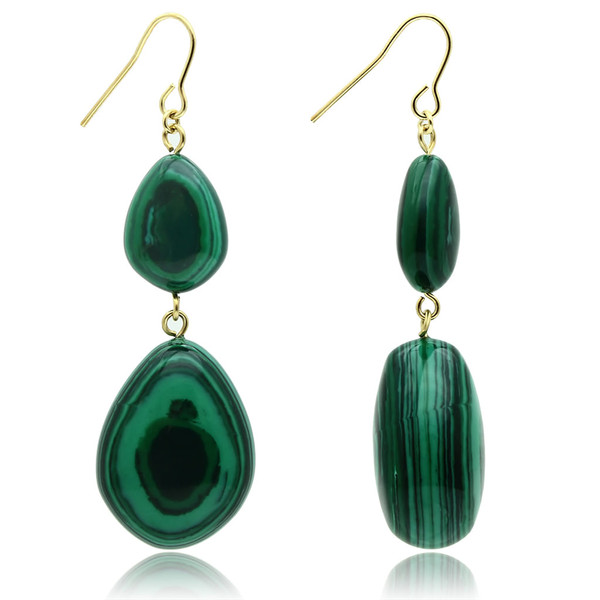 VL019 - Gold Brass Earrings with Synthetic MALACHITE in Emerald A874-VL019