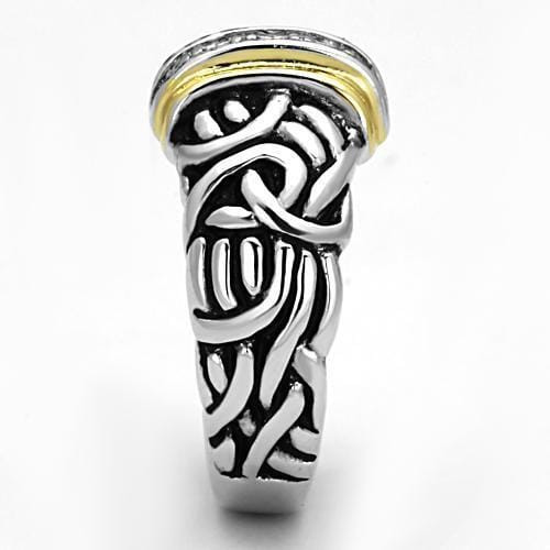 3W327 - Reverse Two-Tone Brass Ring with Top Grade Crystal  in Clear A874-3W327