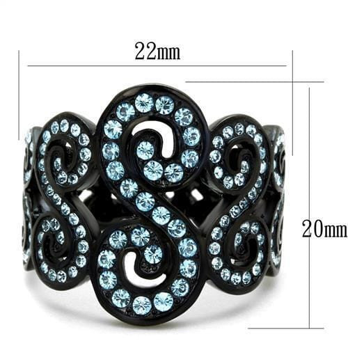 TK2018 - IP Black(Ion Plating) Stainless Steel Ring with Top Grade Crystal  in Sea Blue A874-TK2018
