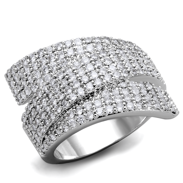 3W883 - Rhodium Brass Ring with AAA Grade CZ  in Clear A874-3W883