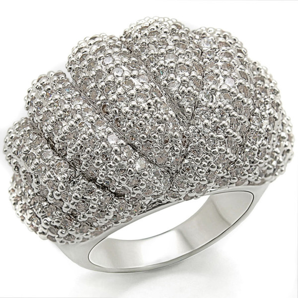 1W020 - Rhodium Brass Ring with AAA Grade CZ  in Clear A874-1W020