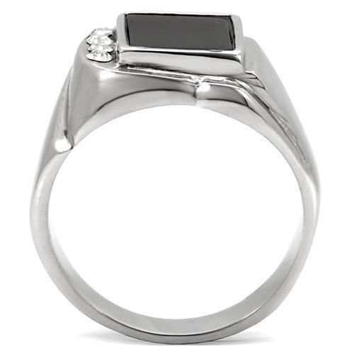 TK02225 - High polished (no plating) Stainless Steel Ring with Semi-Precious Agate in Jet A874-TK02225