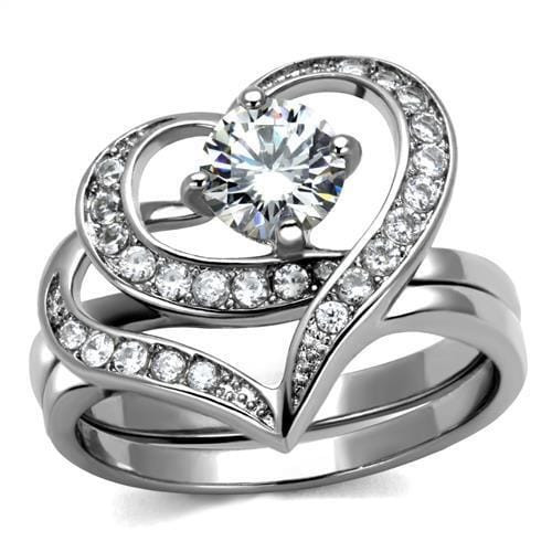 TK2868 - High polished (no plating) Stainless Steel Ring with AAA Grade CZ  in Clear A874-TK2868