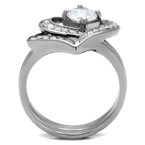 TK2868 - High polished (no plating) Stainless Steel Ring with AAA Grade CZ  in Clear A874-TK2868