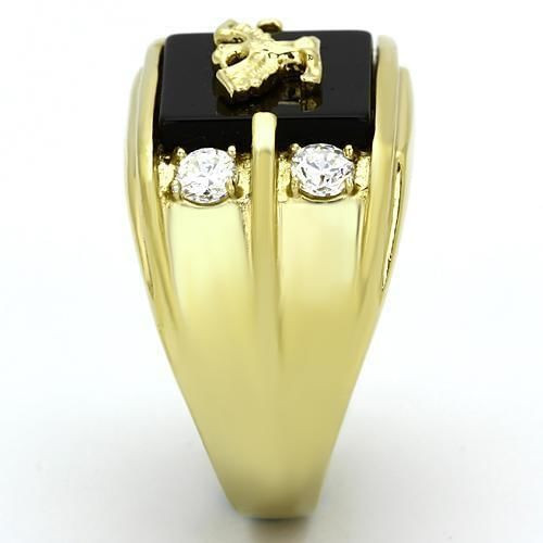 TK793 - IP Gold(Ion Plating) Stainless Steel Ring with Semi-Precious Agate in Jet A874-TK793