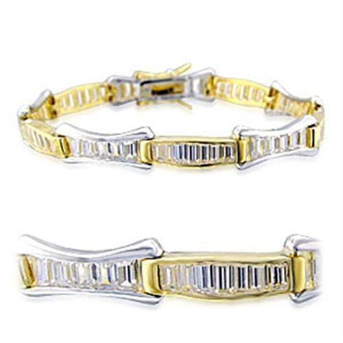 32013 - Gold+Rhodium Brass Bracelet with AAA Grade CZ  in Clear A874-32013