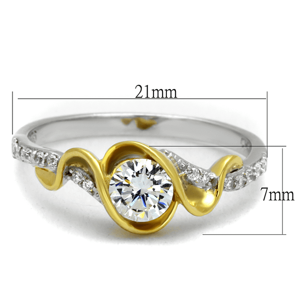 TS475 - Reverse Two-Tone 925 Sterling Silver Ring with AAA Grade CZ  in Clear A874-TS475