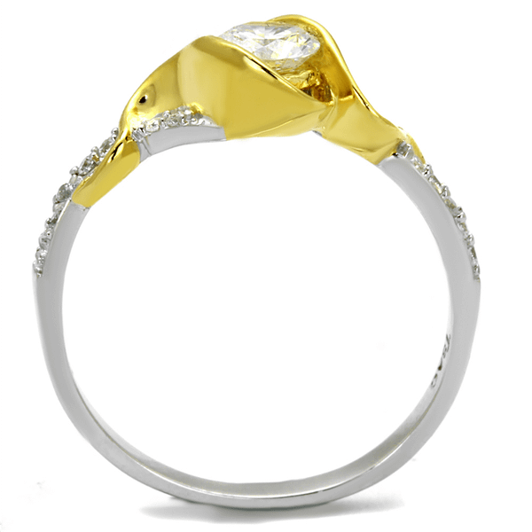 TS475 - Reverse Two-Tone 925 Sterling Silver Ring with AAA Grade CZ  in Clear A874-TS475