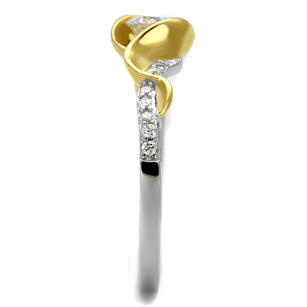 TS475 - Reverse Two-Tone 925 Sterling Silver Ring with AAA Grade CZ  in Clear A874-TS475
