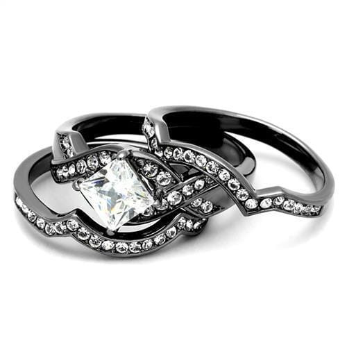 TK2741 - IP Light Black  (IP Gun) Stainless Steel Ring with AAA Grade CZ  in Clear A874-TK2741