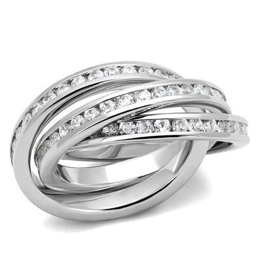 3W1331 - Rhodium Brass Ring with AAA Grade CZ  in Clear A874-3W1331
