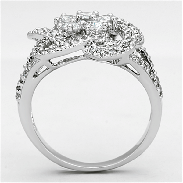 3W523 - Rhodium Brass Ring with AAA Grade CZ  in Clear A874-3W523