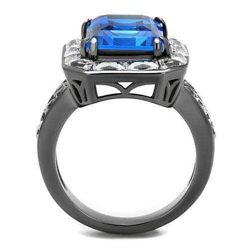 TK2758 - IP Light Black  (IP Gun) Stainless Steel Ring with Top Grade Crystal  in Capri Blue A874-TK2758