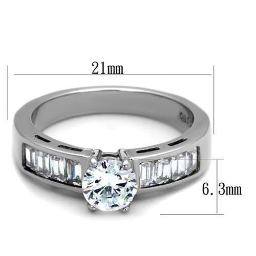 TK2117 - High polished (no plating) Stainless Steel Ring with AAA Grade CZ  in Clear A874-TK2117