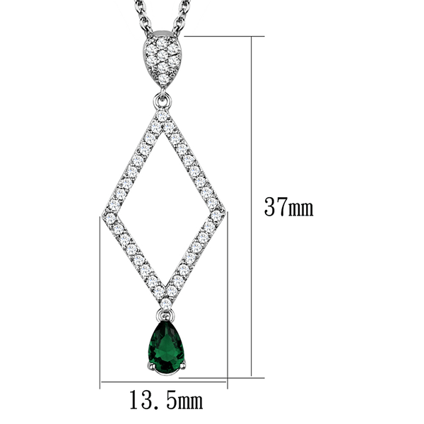 3W1026 - Rhodium Brass Chain Pendant with Synthetic Synthetic Glass in Emerald A874-3W1026