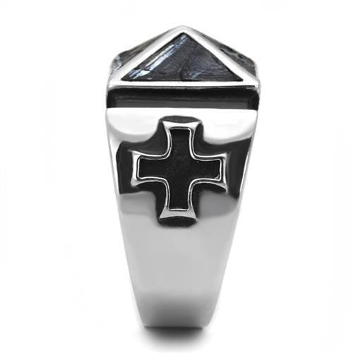 TK3075 - High polished (no plating) Stainless Steel Ring with Leather  in Jet A874-TK3075