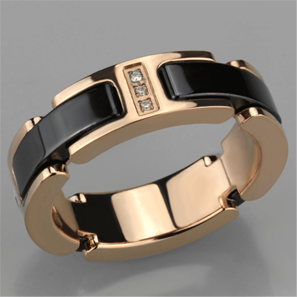 3W964 - IP Rose Gold(Ion Plating) Stainless Steel Ring with Ceramic  in Jet A874-3W964