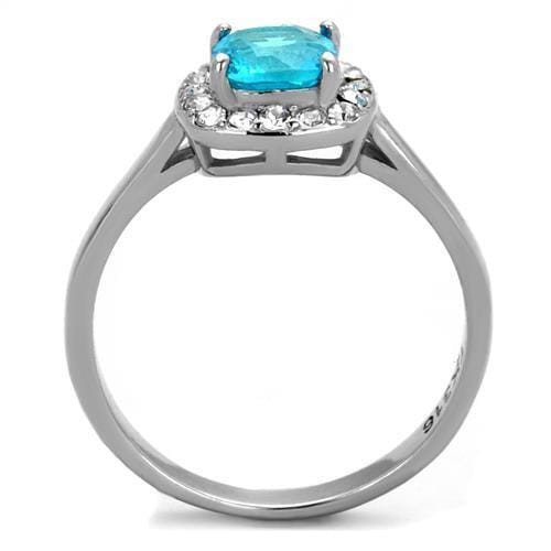 TK2161 - High polished (no plating) Stainless Steel Ring with Synthetic Synthetic Glass in Sea Blue A874-TK2161