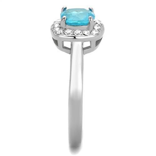 TK2161 - High polished (no plating) Stainless Steel Ring with Synthetic Synthetic Glass in Sea Blue A874-TK2161