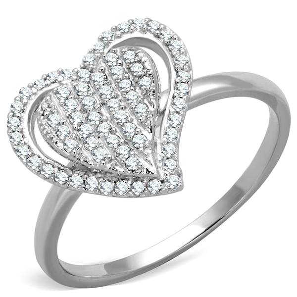 TS192 - Rhodium 925 Sterling Silver Ring with AAA Grade CZ  in Clear A874-TS192
