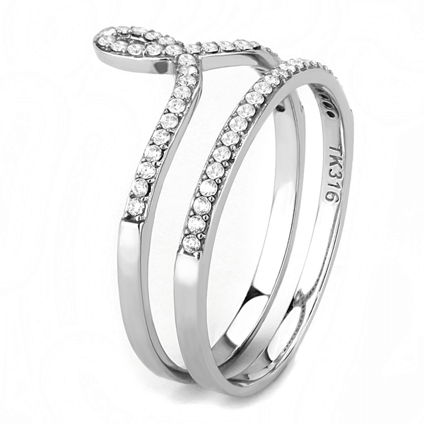 DA063 - High polished (no plating) Stainless Steel Ring with AAA Grade CZ  in Clear A874-DA063